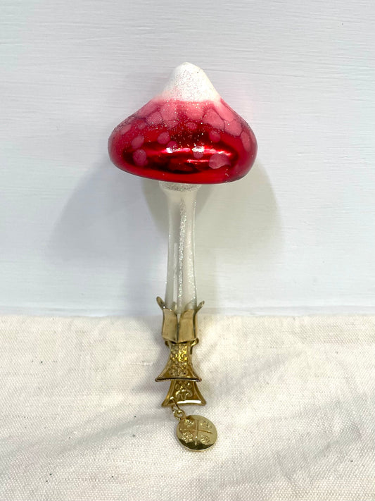 Polish Glass Christmas Ornament - Red Mushroom on Clip