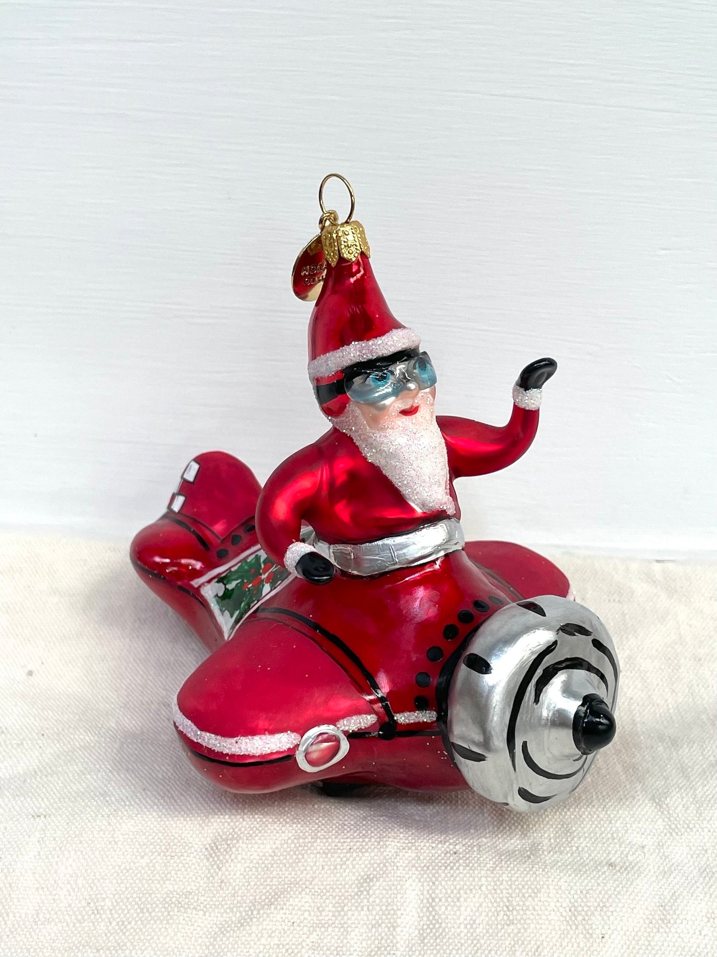 Polish Glass Christmas Ornament - Santa in Plane