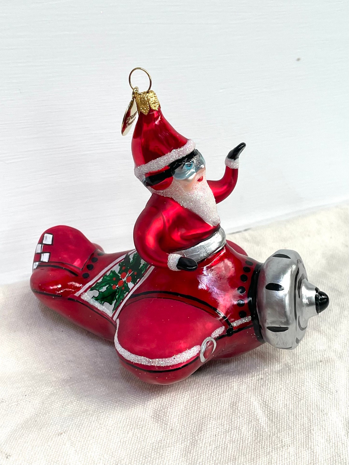 Polish Glass Christmas Ornament - Santa in Plane