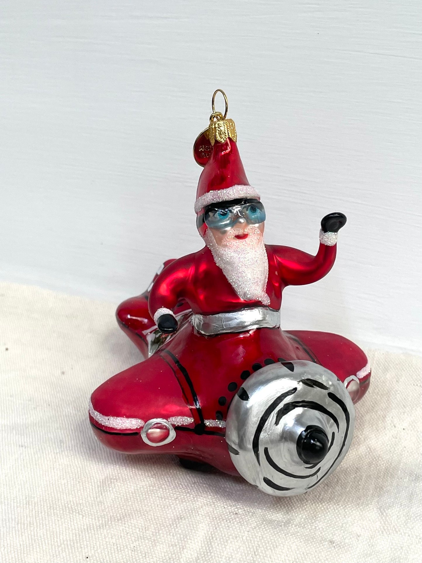 Polish Glass Christmas Ornament - Santa in Plane