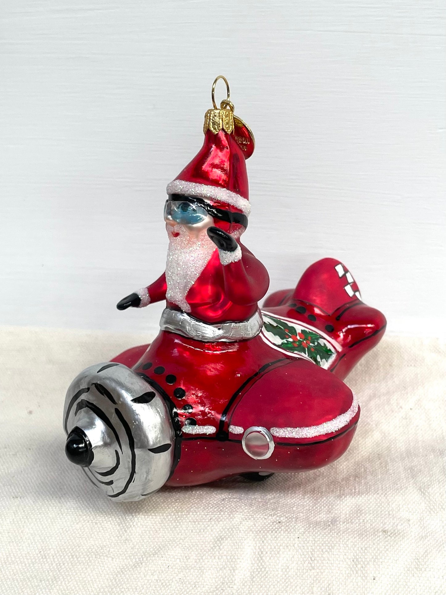 Polish Glass Christmas Ornament - Santa in Plane