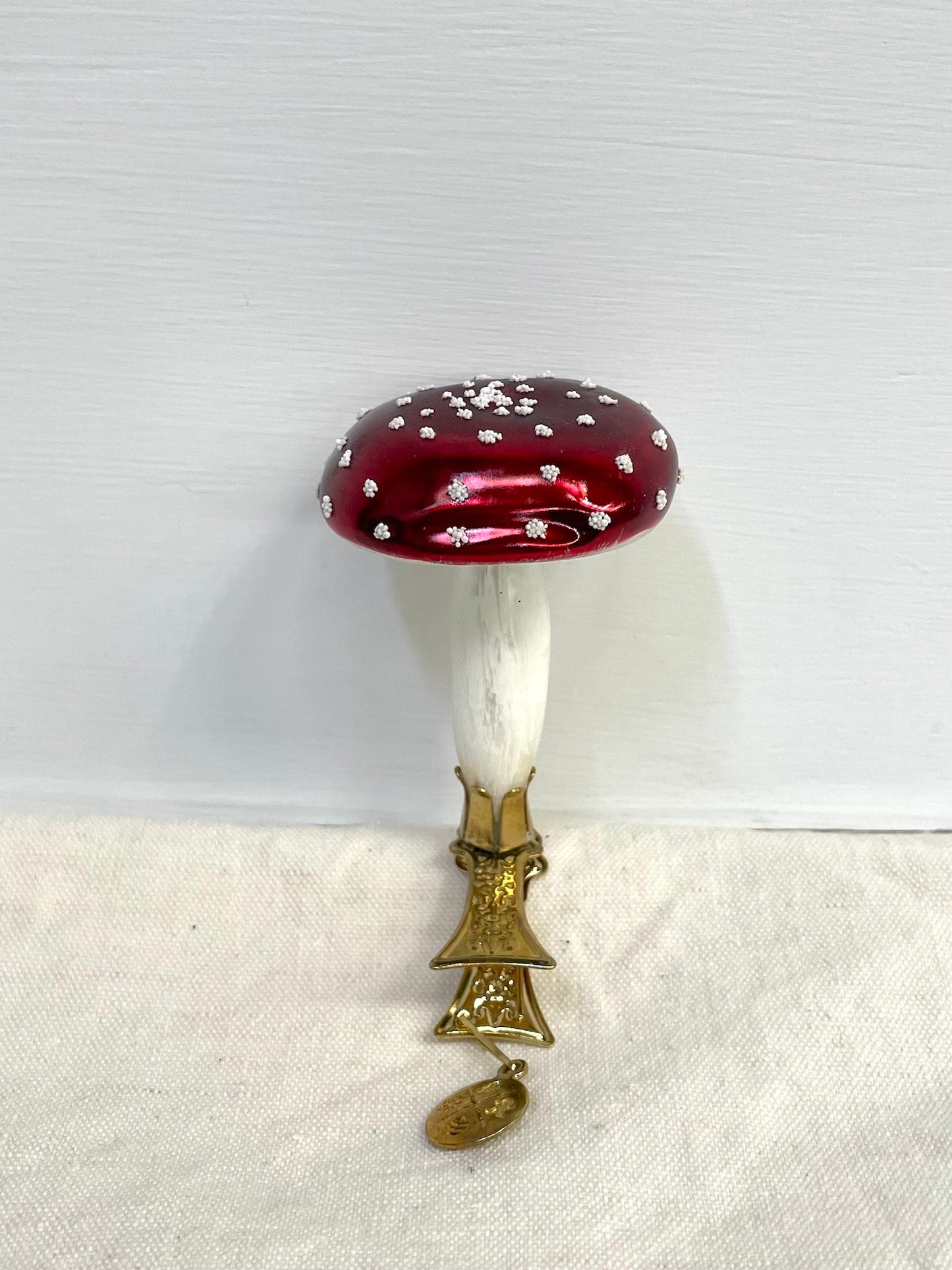 Polish Glass Christmas Ornament - Small Spotted Mushroom on Clip