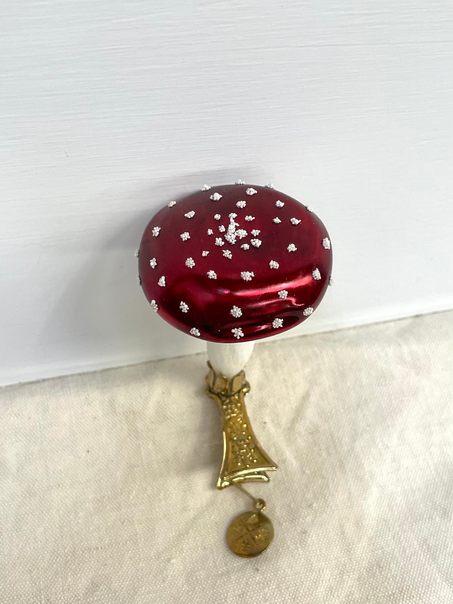 Polish Glass Christmas Ornament - Small Spotted Mushroom on Clip