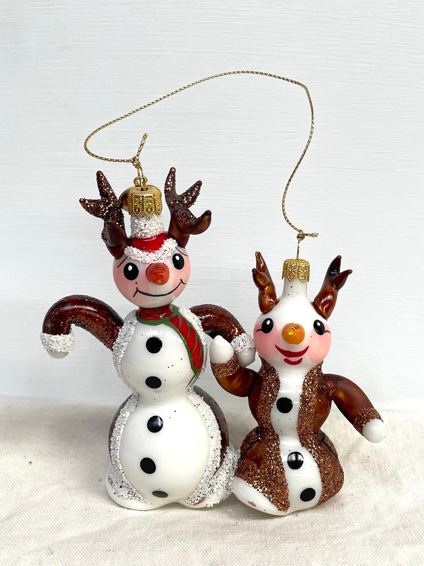 Polish Glass Christmas Ornament - Snowman Couple