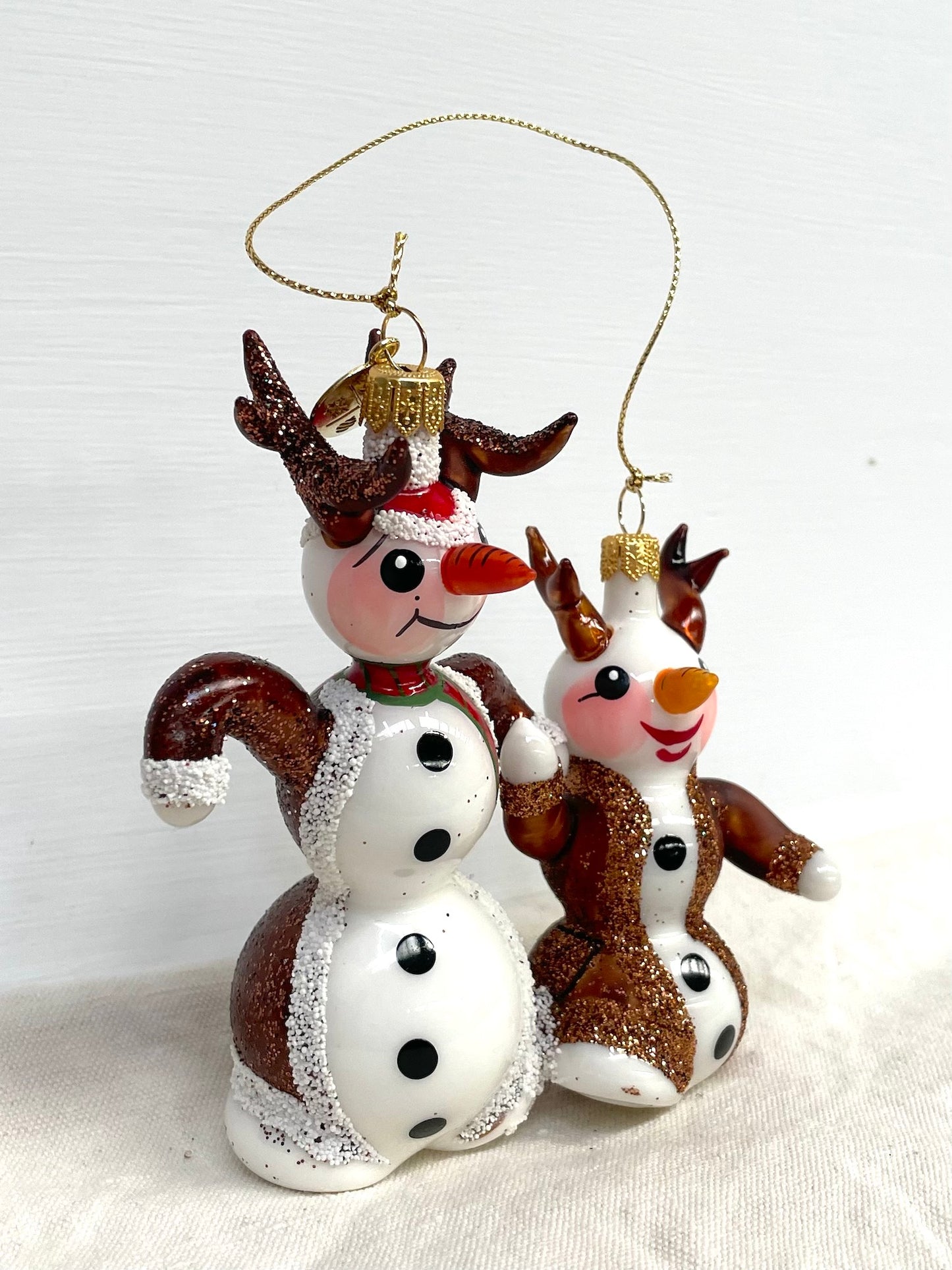 Polish Glass Christmas Ornament - Snowman Couple