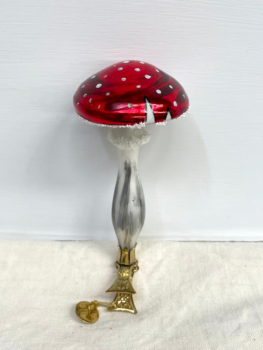 Polish Glass Christmas Ornament - Spotted Mushroom on Clip