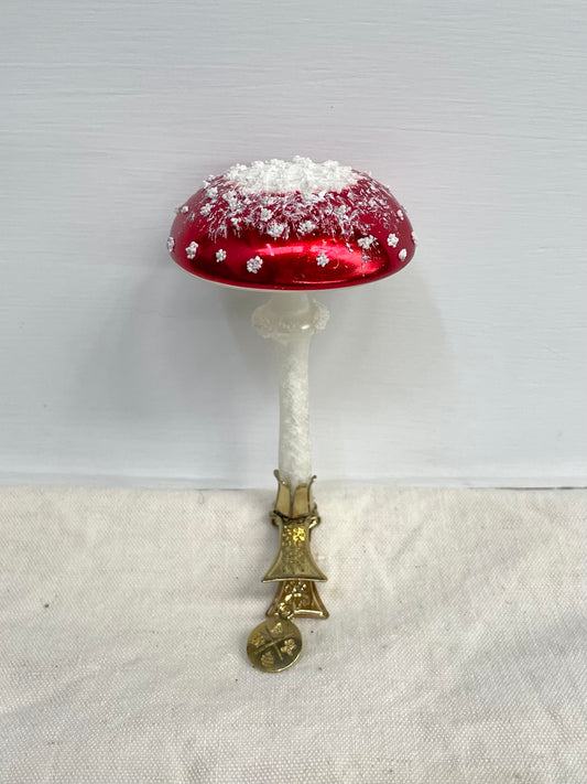 Polish Glass Christmas Ornament - Umbrella Mushroom on Clip