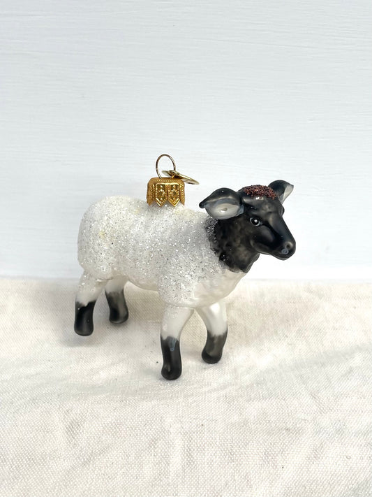 Polish Glass Christmas Ornament - White & Black Sheep