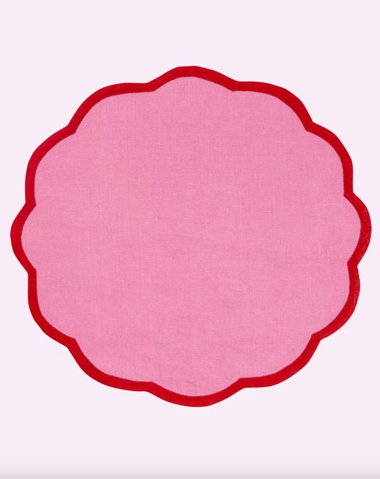 Set of 4 Pink & Red Scalloped Edge Placemats