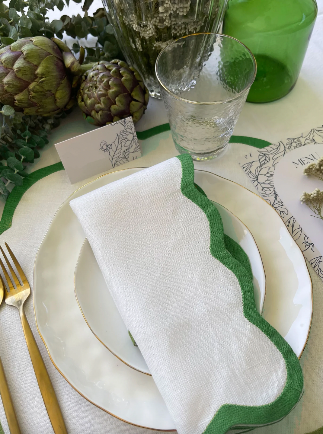 Set of 4 Green Scalloped Edge Placemats