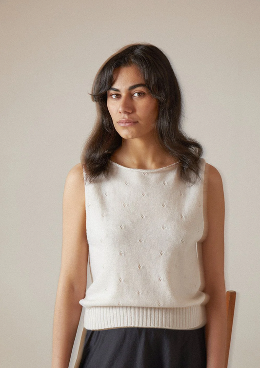 Francie Star Lace Knit Vest Creme