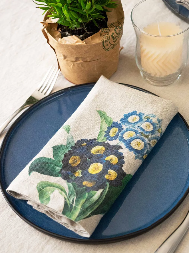 European Linen 'Garden Flowers' Set of 6 Linen Napkins