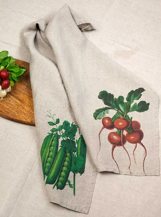 European Linen 'Peas & Radishes' Pair of Tea Towels