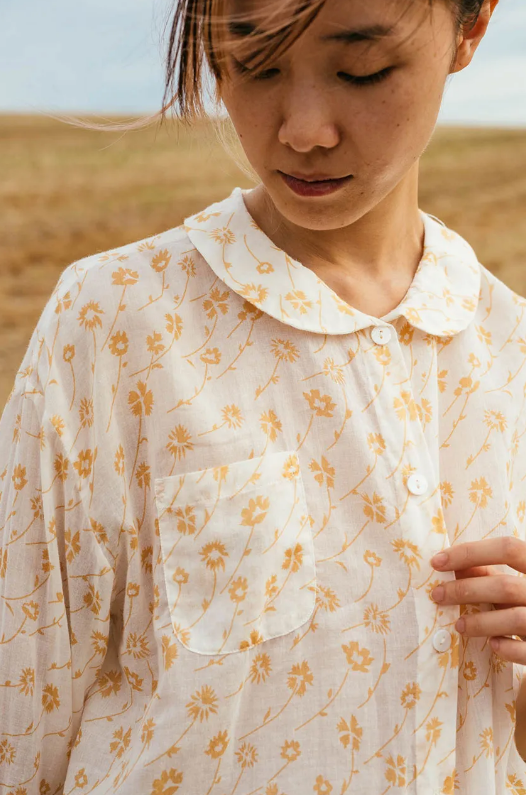 Sula Round Collar Shirt - Floral Print - Sunshine Yellow