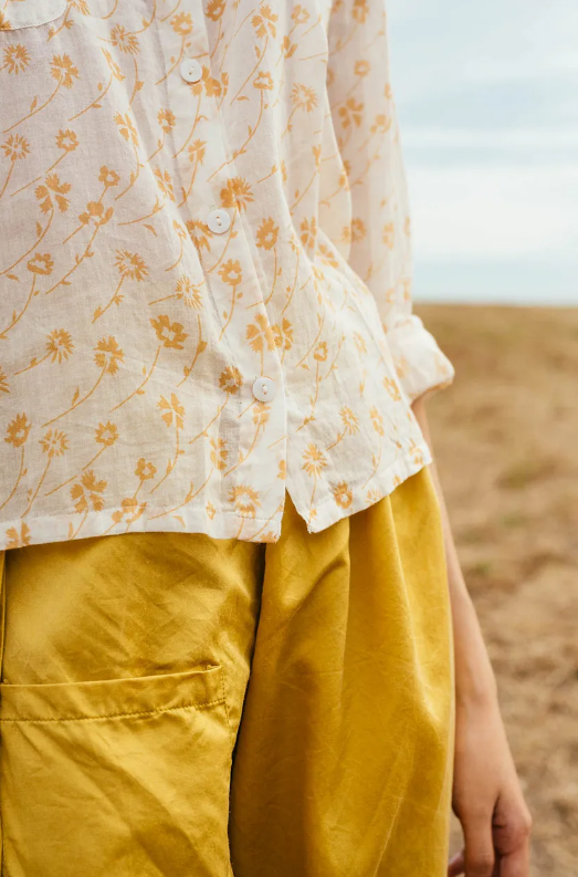 Sula Round Collar Shirt - Floral Print - Sunshine Yellow