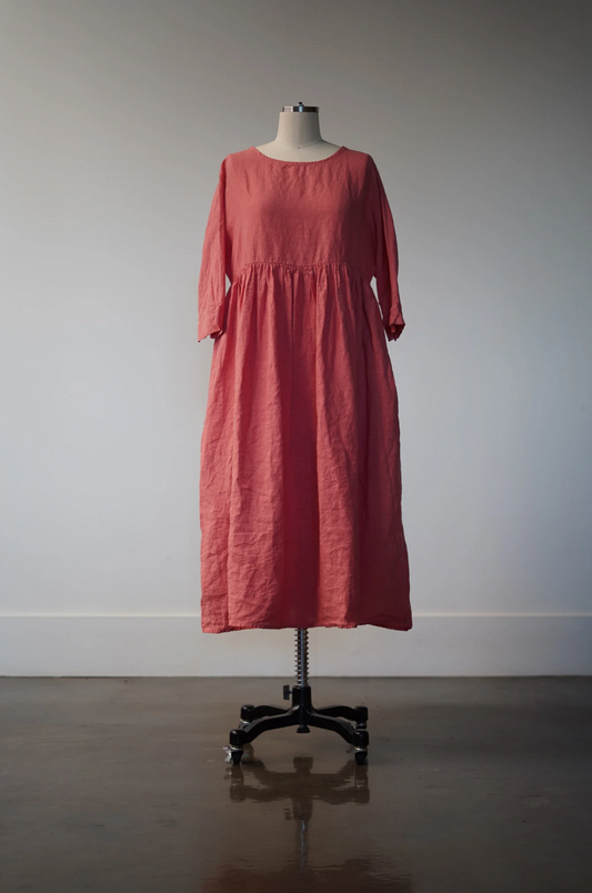 Metta Picnic Dress - Light Linen - Coral