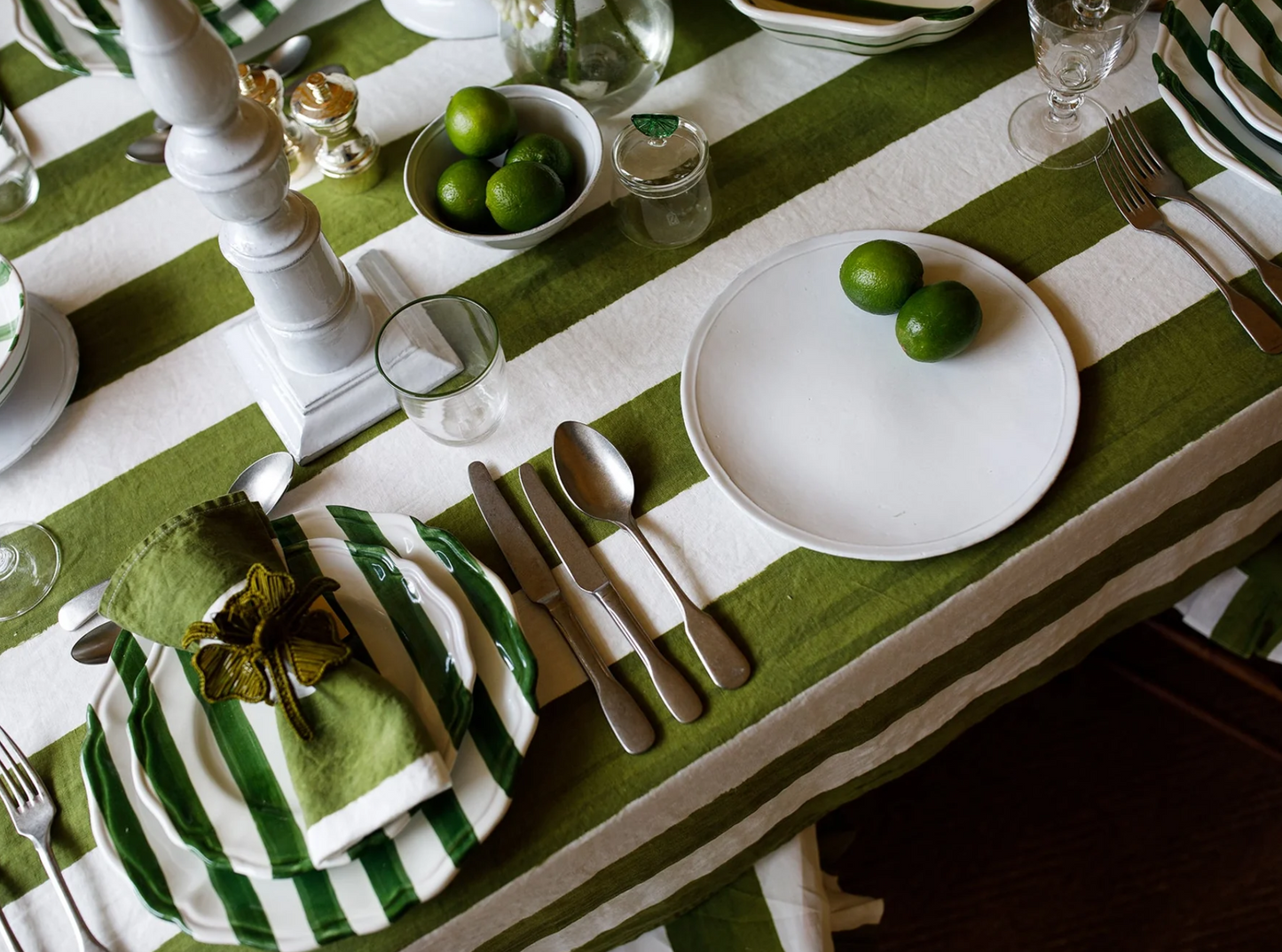 Summerill & Bishop 'Avocado & White Stripe' Linen Tablecloth