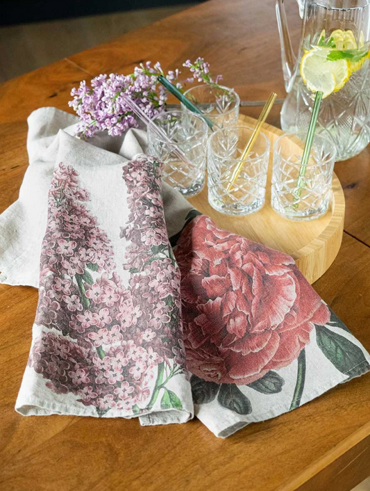 European Linen 'Peony & Lilac' Pair of Tea Towels