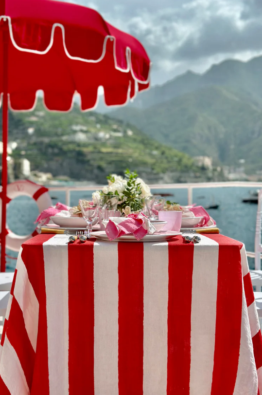 Summerill & Bishop 'Red & White Stripe' Linen Tablecloth