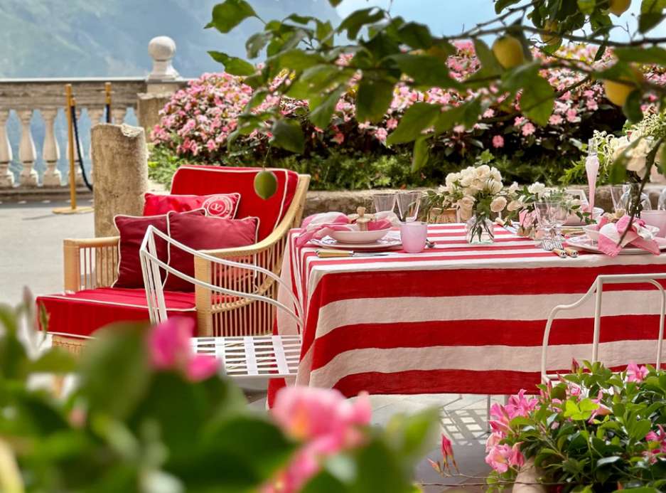 Summerill & Bishop 'Red & White Stripe' Linen Tablecloth