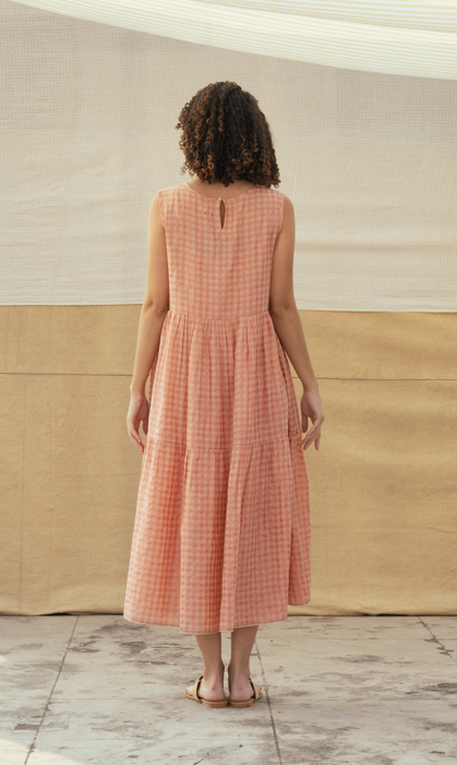 DVE 'Vidya' Silk/Cotton Dress - Blush Check