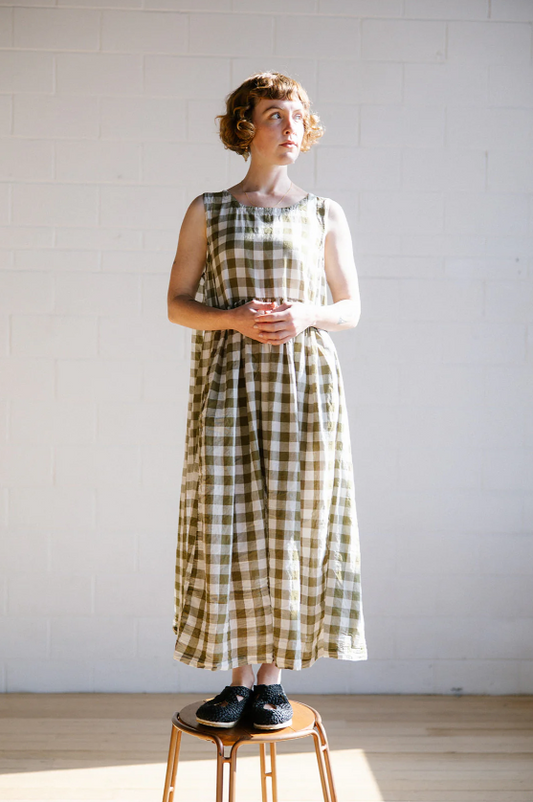 Metta Dahlia Dress - Cotton Voile - Olive Check