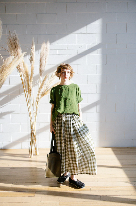 Metta Ulla Skirt - Double Cotton Voile - Olive Check