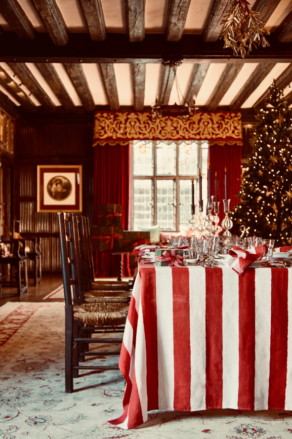 Summerill & Bishop 'Red & White Stripe' Pair of Linen Napkins