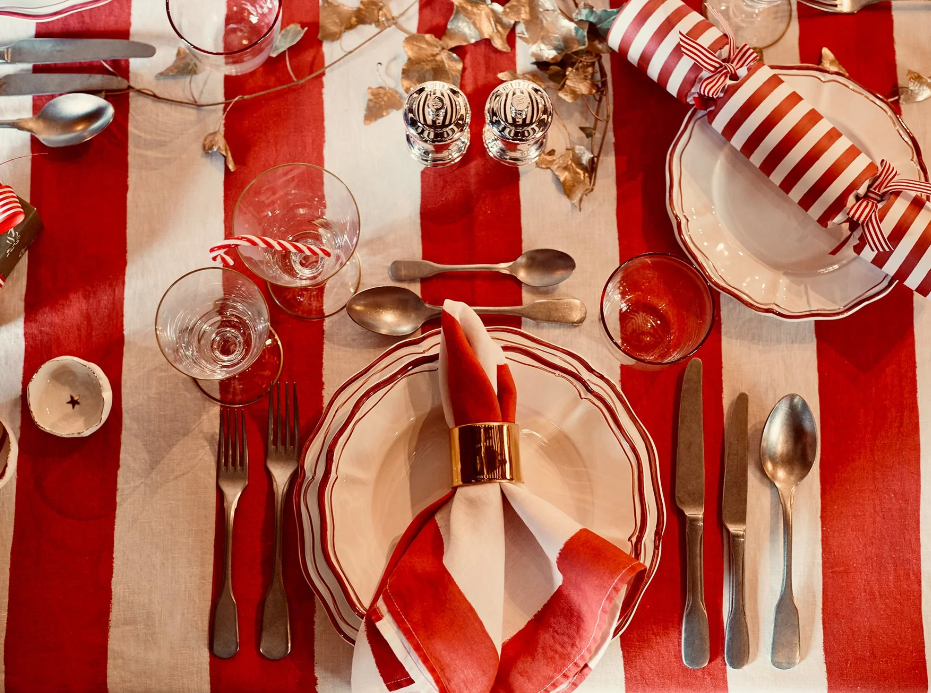 Summerill & Bishop 'Red & White Stripe' Pair of Linen Napkins