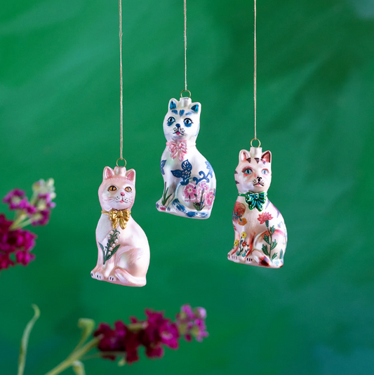 Nathalie Lété Christmas Floral Cat Ornaments