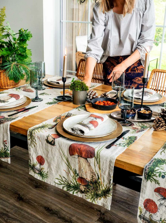 European Linen 'Forest Mushrooms' Table Runner