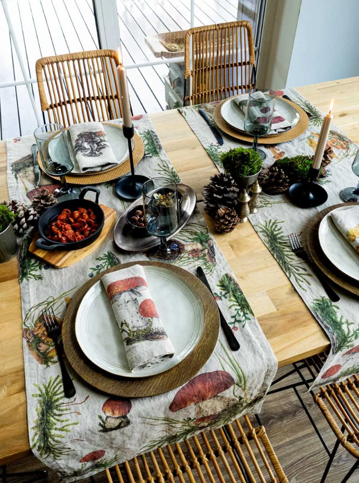 European Linen 'Forest Mushrooms' Table Runner