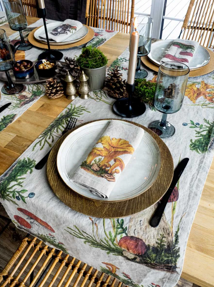 European Linen 'Forest Mushrooms' Table Runner