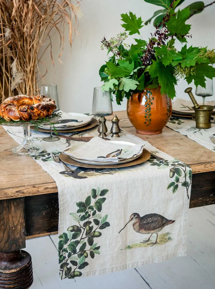 European Linen 'Forest Birds' Table Runner