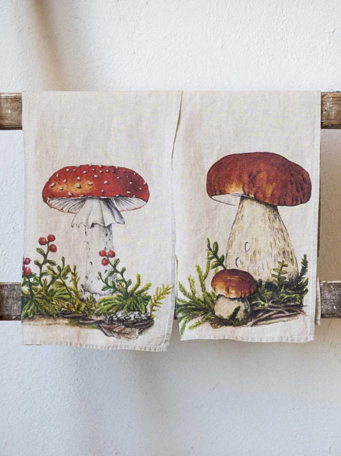 European Linen 'Forest Mushrooms' Pair of Tea Towels