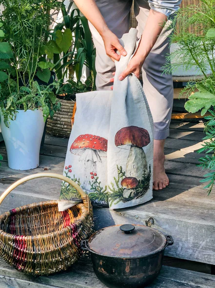 European Linen 'Forest Mushrooms' Pair of Tea Towels