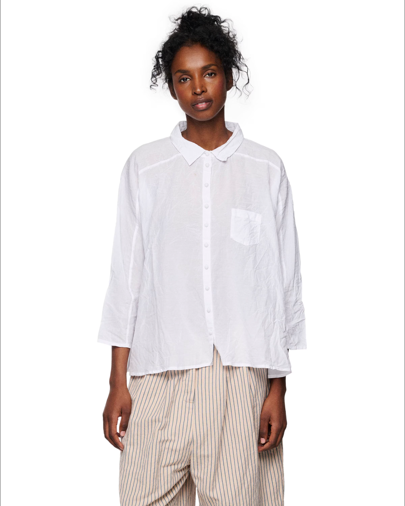 Ewa i Walla 'Eris' Long Sleeve Blouse With Buttons In White