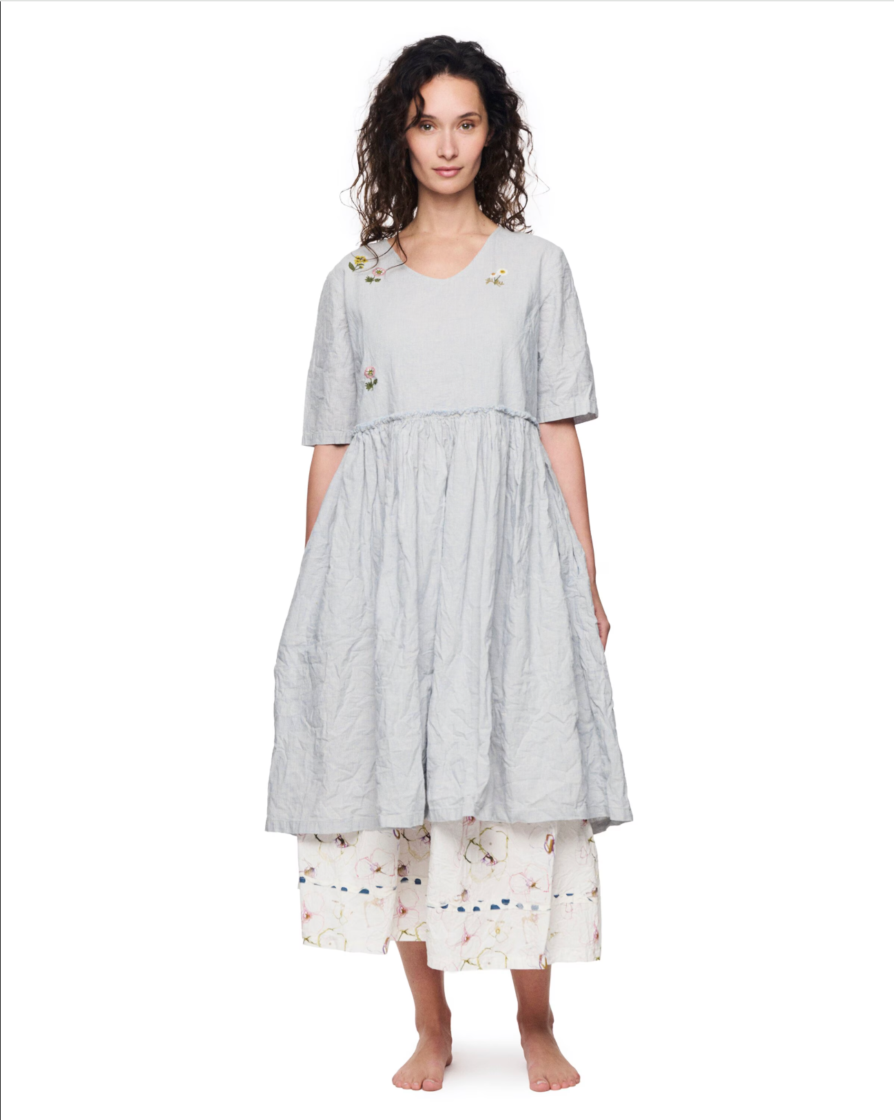 Ewa i Walla 'Kjella' Checked Dress With Embroidered Flowers