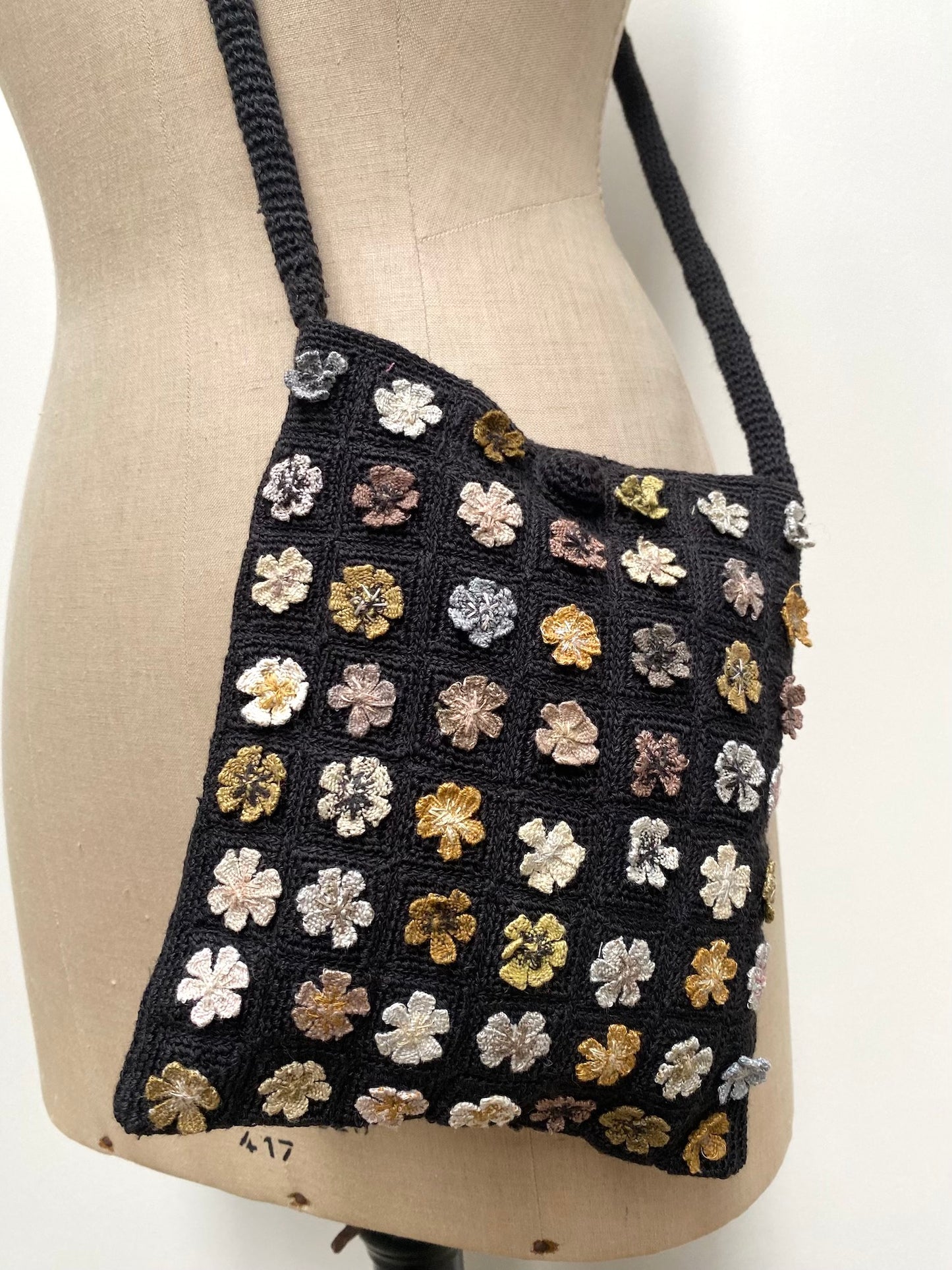 Sophie Digard Black Flower Wool Cross Body Bag