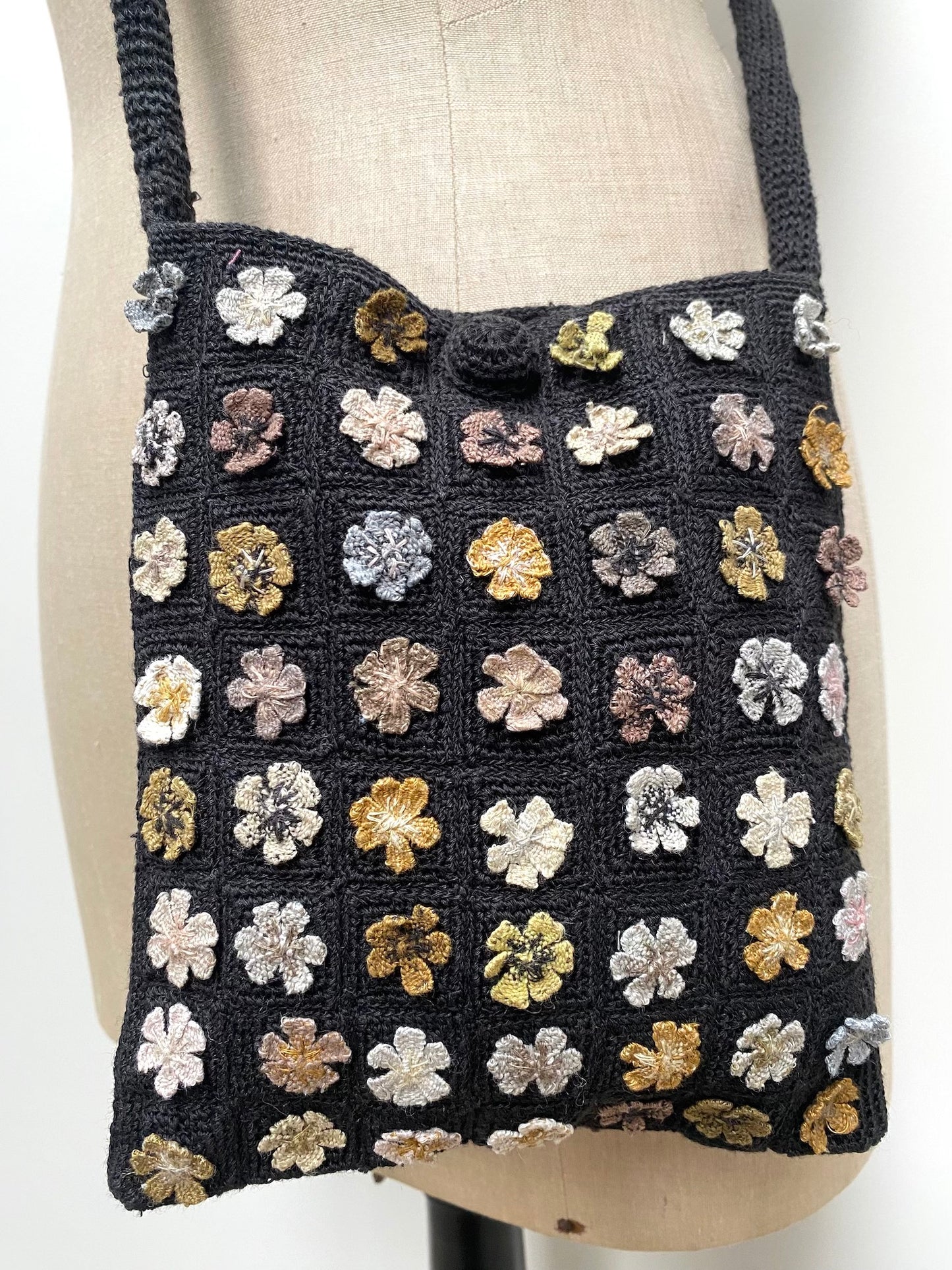 Sophie Digard Black Flower Wool Cross Body Bag