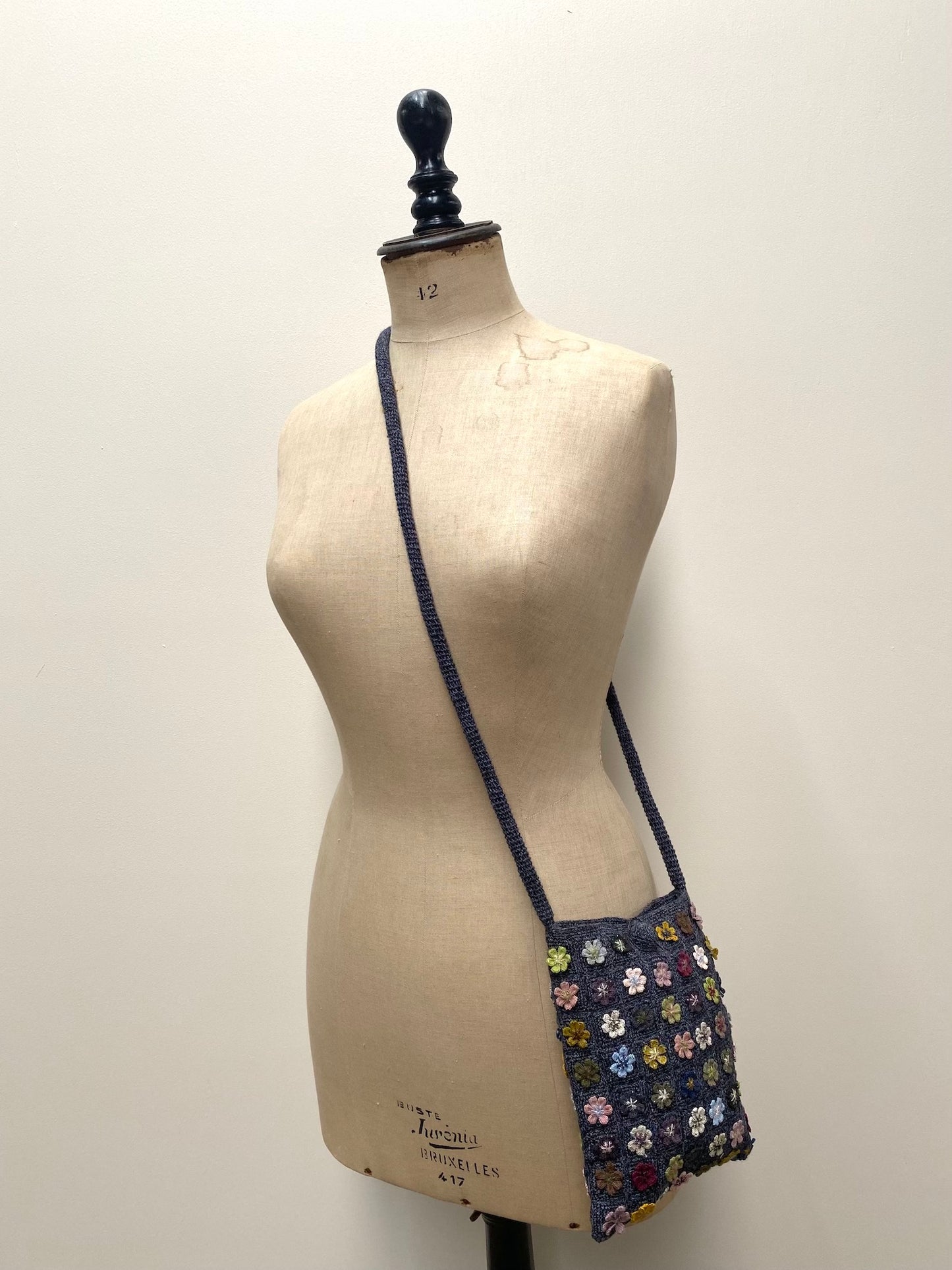 Sophie Digard Blue Flower Wool Cross Body Bag