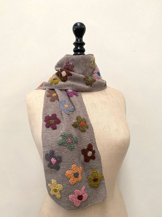 Sophie Digard Cheerful French Knot Flower Crochet Wool Scarf
