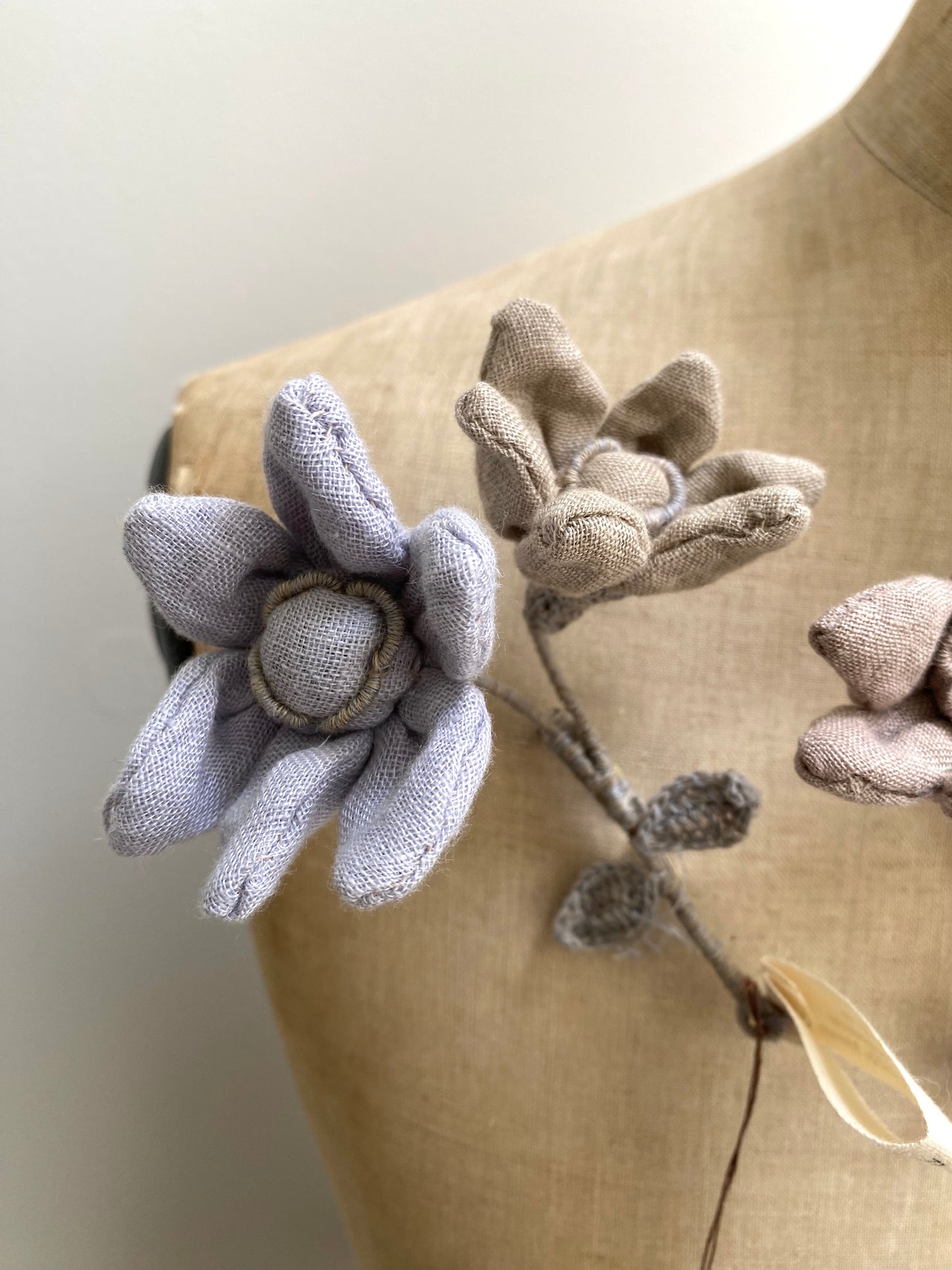 Sophie Digard Lavendar & Latte Twin Flower Brooches