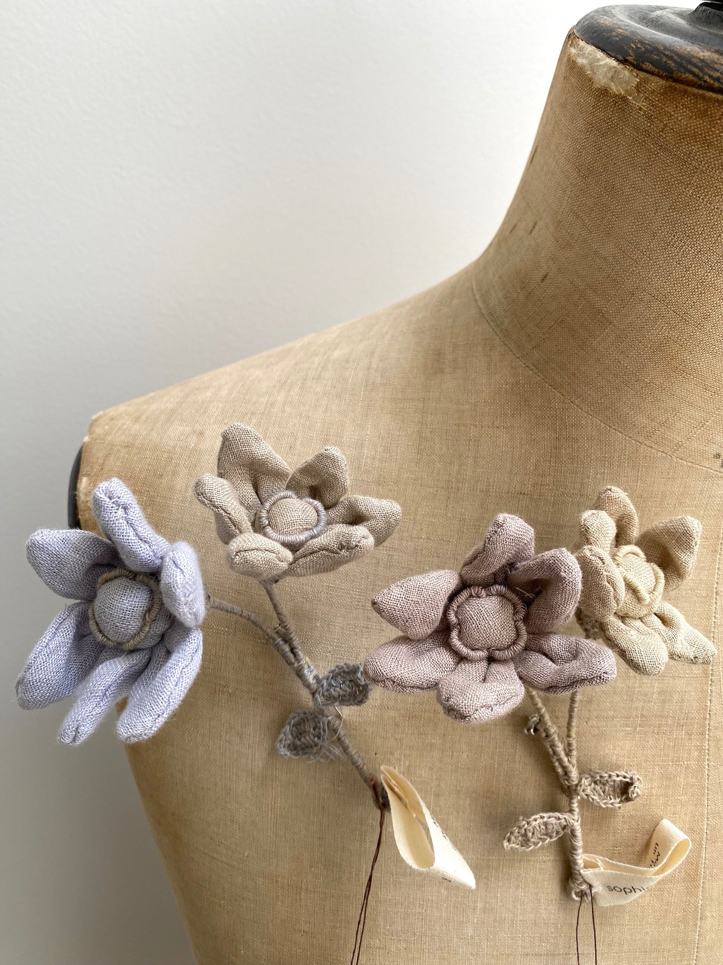 Sophie Digard Lavendar & Latte Twin Flower Brooches