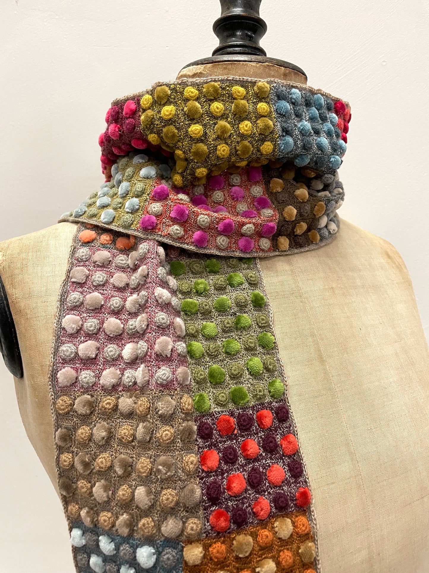 Sophie Digard Mini Velvet Bobble Multi Crochet Wool Scarf
