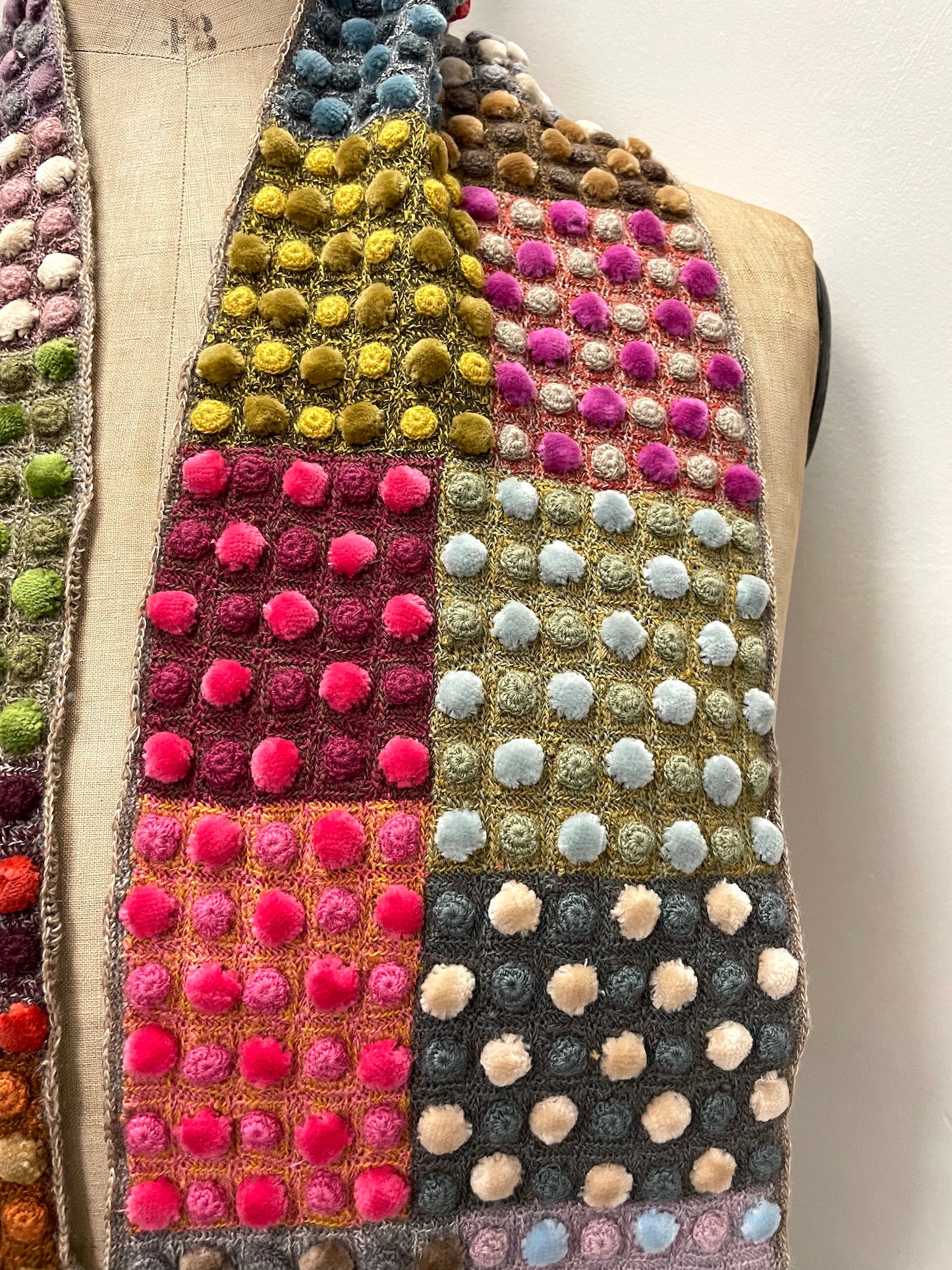 Sophie Digard Mini Velvet Bobble Multi Crochet Wool Scarf