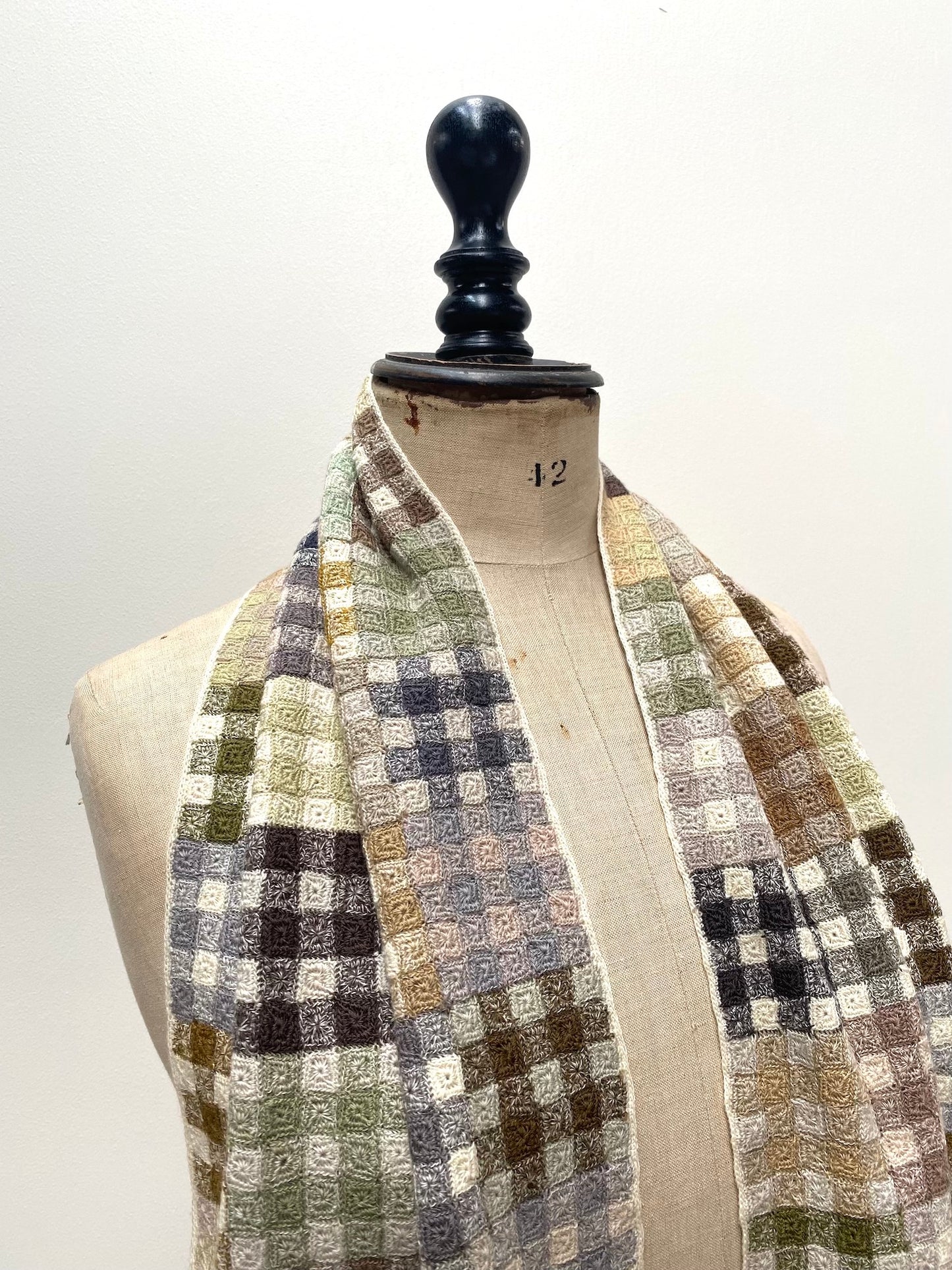 Sophie Digard Pastel Checkerboard Wool Crochet Scarf