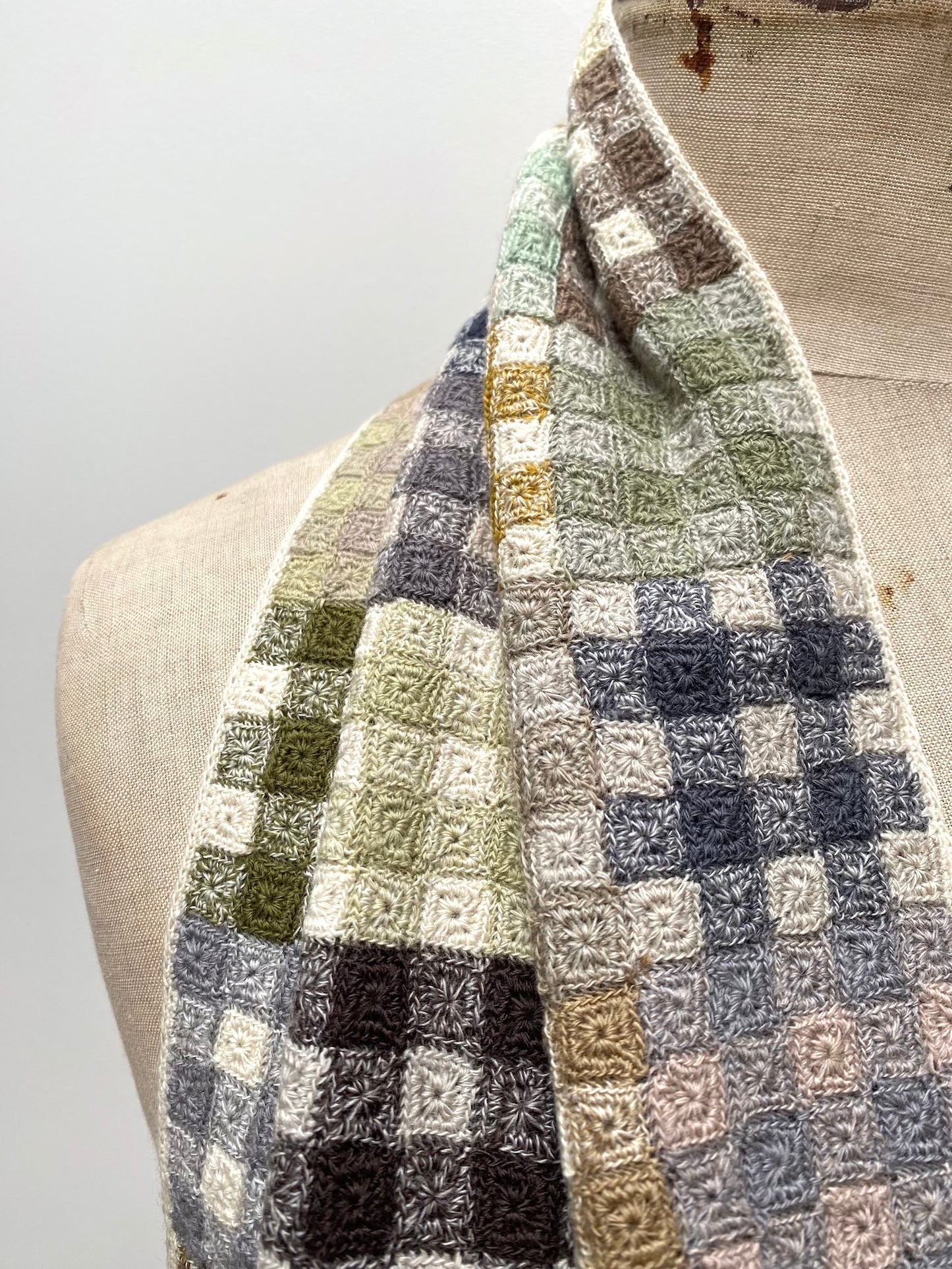 Sophie Digard Pastel Checkerboard Wool Crochet Scarf