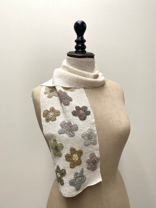 Sophie Digard Pastel French Knot Flower Crochet Linen Scarf