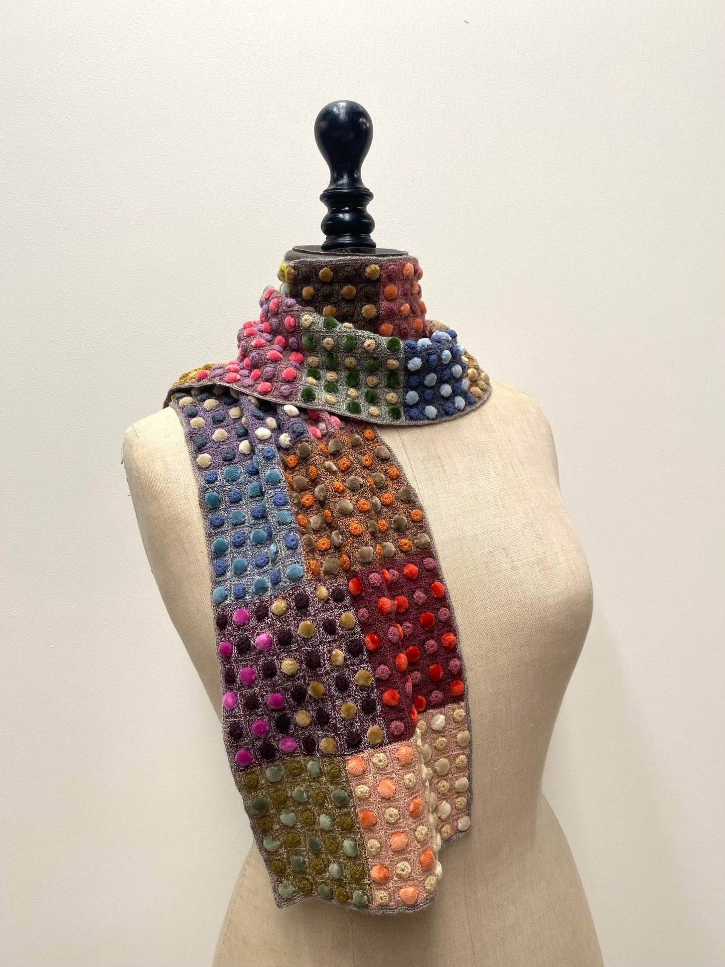 Sophie Digard Small Multi Velvet Bobble Crochet Wool Scarf